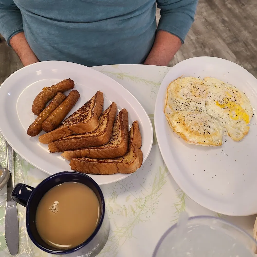 French Toast Sausage Links and Eggs