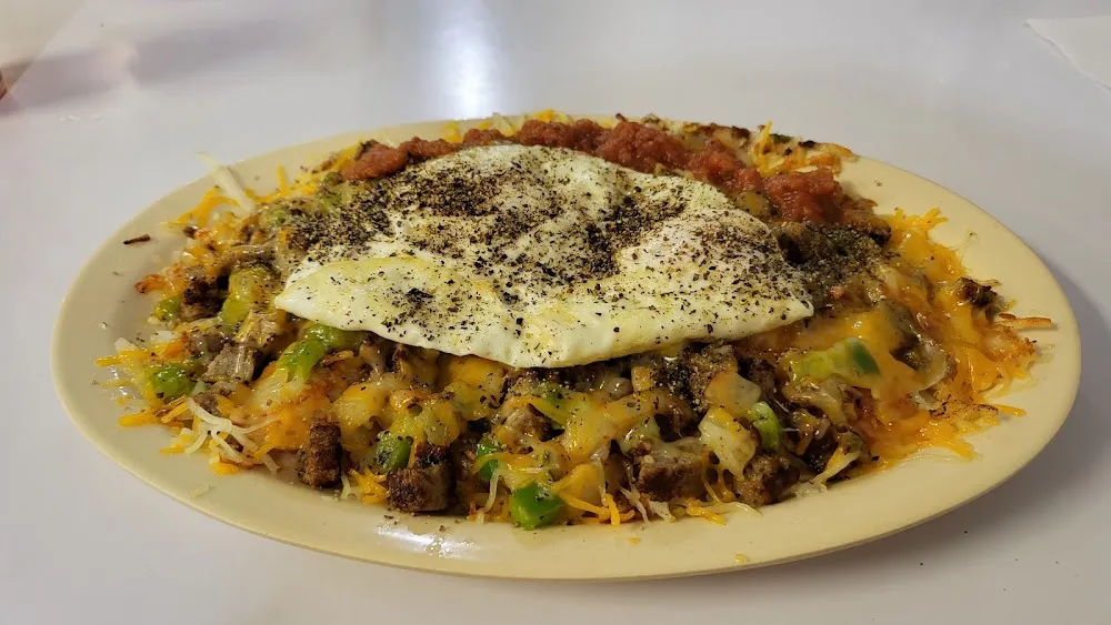 Loaded Hash Browns w 2 Eggs over Easy